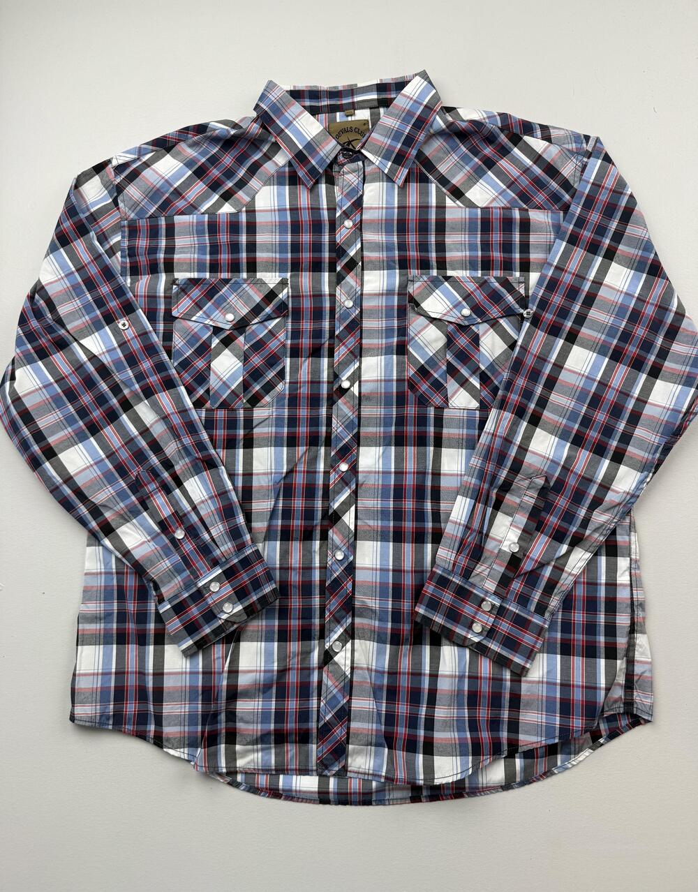 Coevals Club Shirt Mens 2XL Blue Plaid Long Sleeve Western Snap Casual